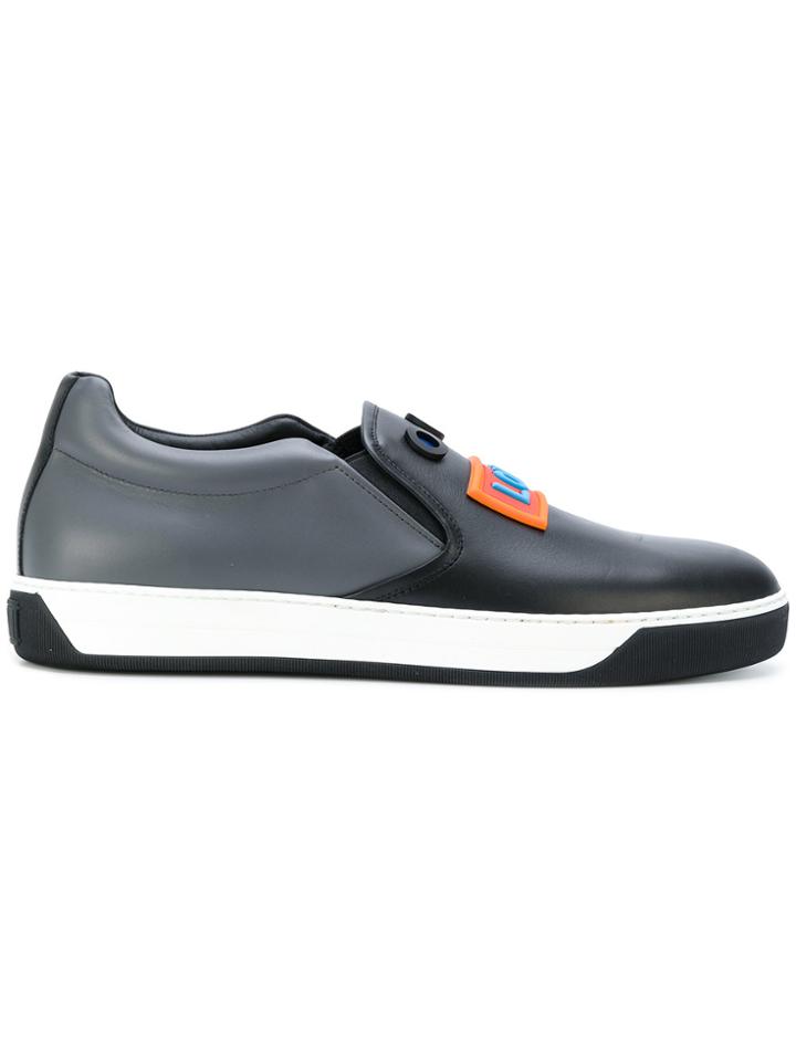 Fendi Slip-on Sneakers With Raised Appliqués - Black