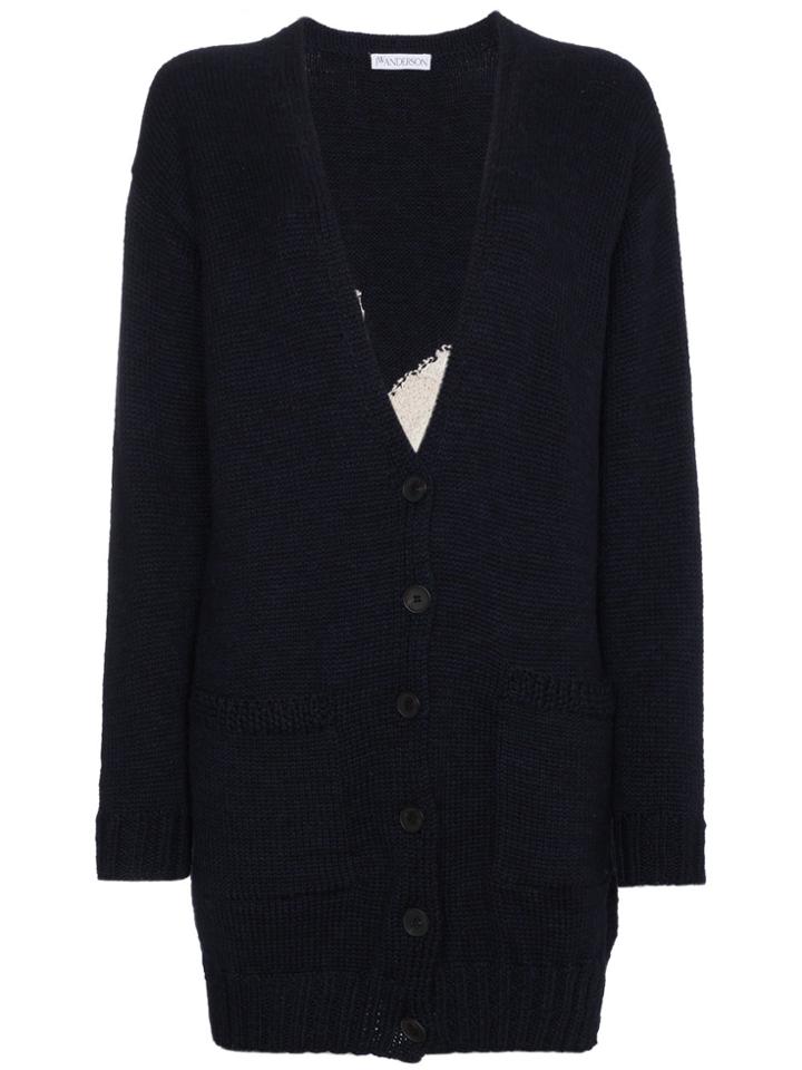 Jw Anderson Oversized Swan Intarsia Cardigan - Blue