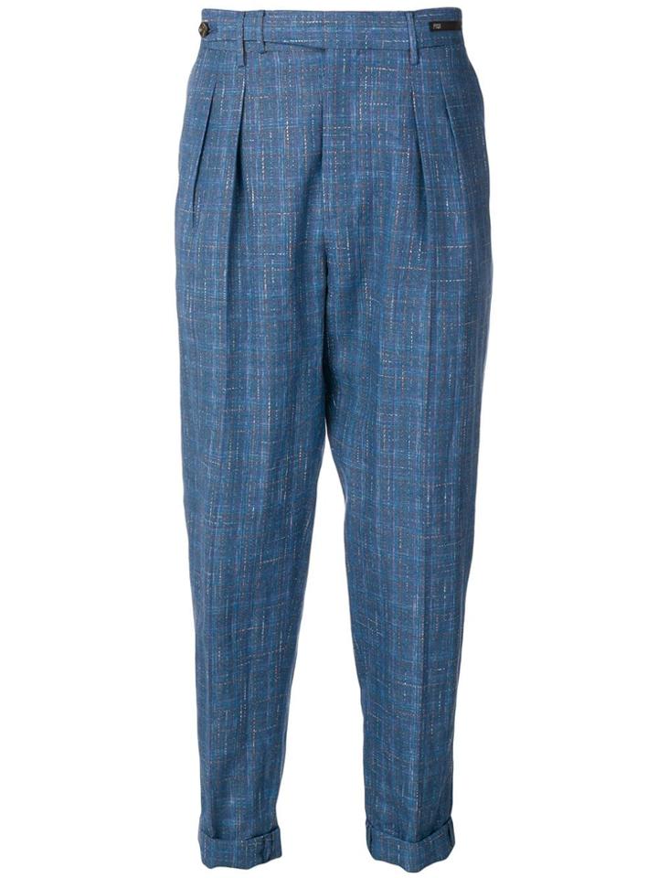 Pt01 Tapered Check Trousers - Blue