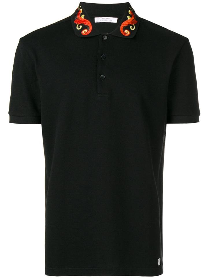 Versace Collection Embroidered Collar Polo Shirt - Black
