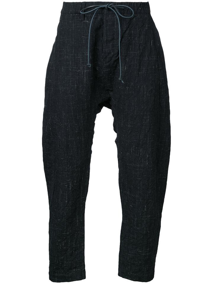 Kazuyuki Kumagai Drawstring Cropped Trousers, Men's, Size: 3, Black, Cotton/linen/flax/wool/hemp