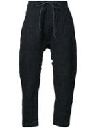 Kazuyuki Kumagai Drawstring Cropped Trousers, Men's, Size: 3, Black, Cotton/linen/flax/wool/hemp