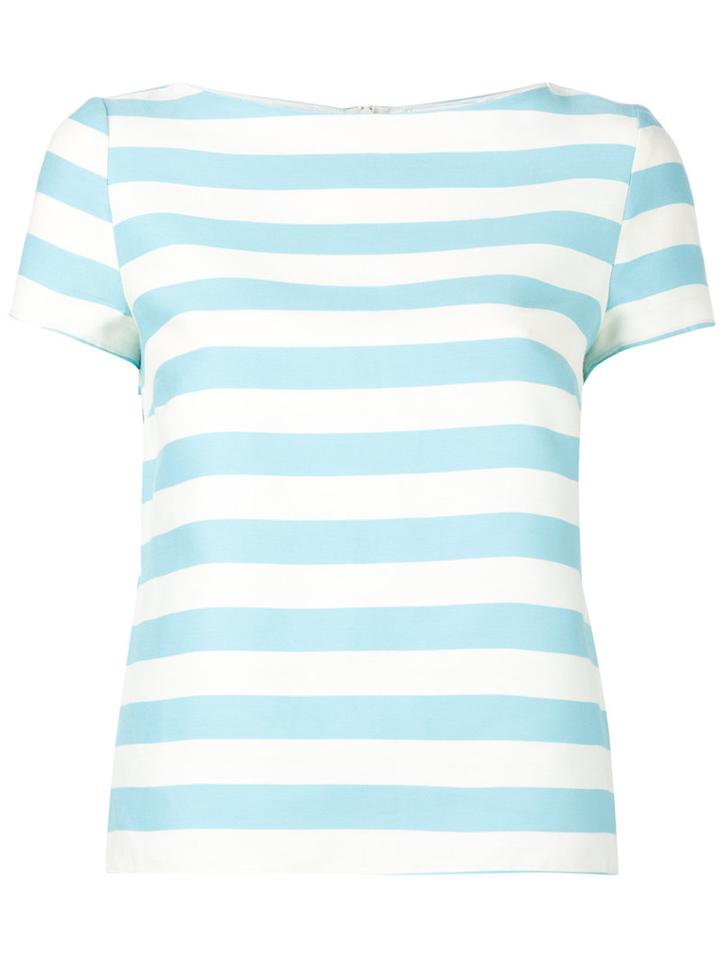 Red Valentino - Pleated Back Striped Top - Women - Silk/cotton - 44, Blue, Silk/cotton