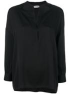 Vince Shirred Drape Silk Blouse - Black