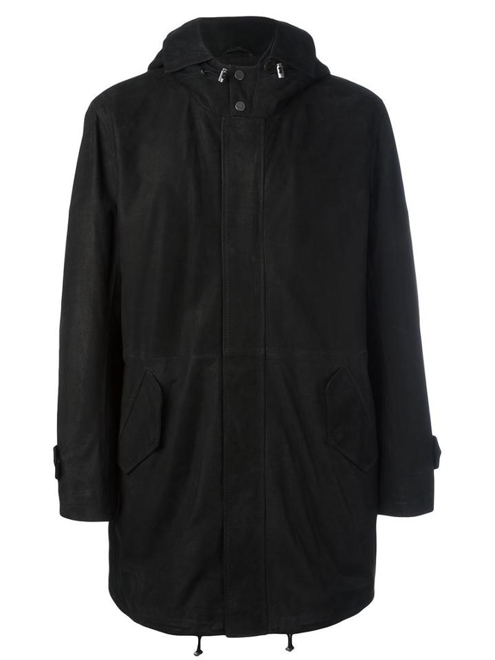 Desa Collection Concealed Fastening Hooded Coat, Men's, Size: 50, Black, Leather/sheep Skin/shearling/viscose/acetate