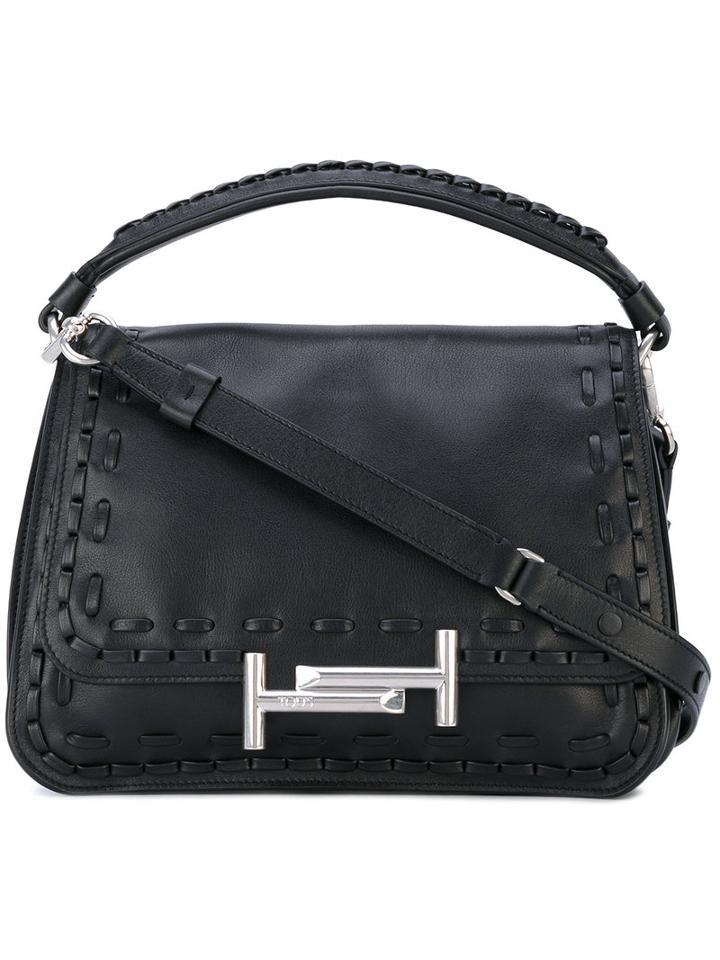 Tod's - 'double T' Shoulder Bag - Women - Leather/nylon - One Size, Black, Leather/nylon