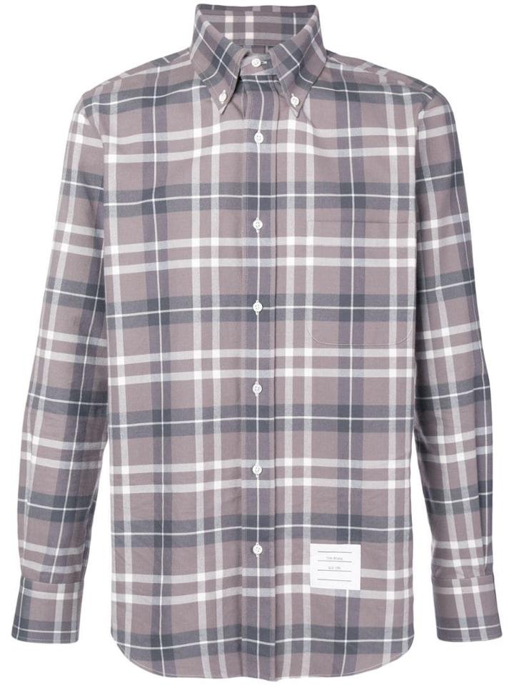 Thom Browne Center-back Stripe Tb Tartan Shirt - Grey