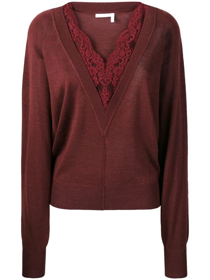 Chloé Lace Trim Jumper - Red