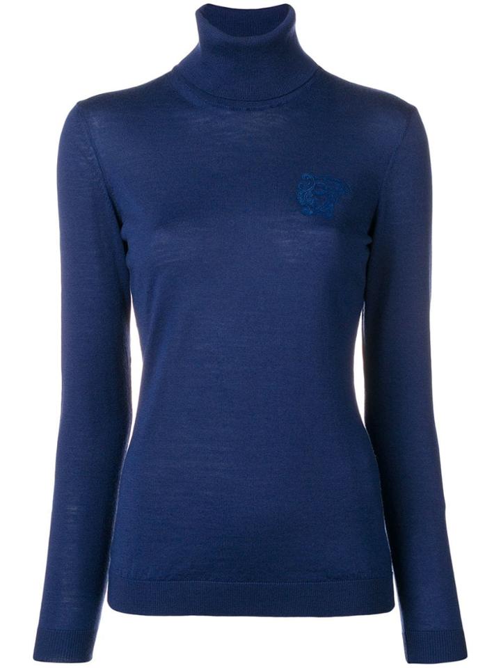 Versace Collection Plain Turtleneck Sweater - Blue