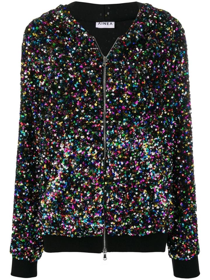 Ainea Sequinned Zip Hoodie - Black