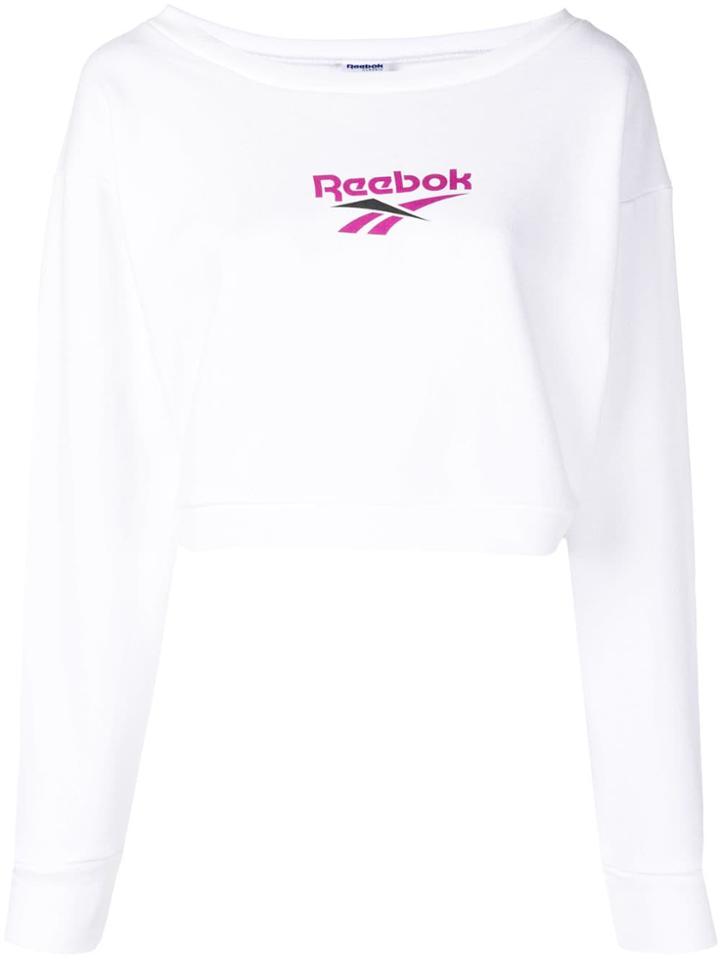 Reebok Logo Print Cropped Sweatshirt - White