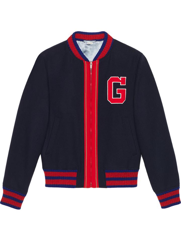 Gucci Felt Bomber Jacket With G - Blue