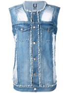 Aviù - Denim Pearl-embellished Vest - Women - Cotton/polyester/spandex/elastane - S, Blue, Cotton/polyester/spandex/elastane