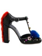 Dolce & Gabbana Fur Embellished T-bar Pumps