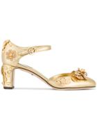 Dolce & Gabbana Gold Leather Embellished 65 Mary Janes - Metallic