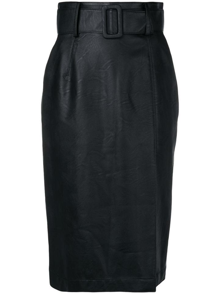 Sara Battaglia Wet-look Pencil Skirt - Black