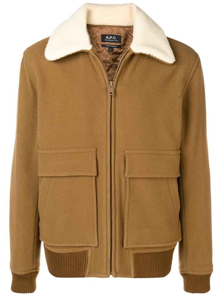 A.p.c. Shearling Collar Jacket - Brown