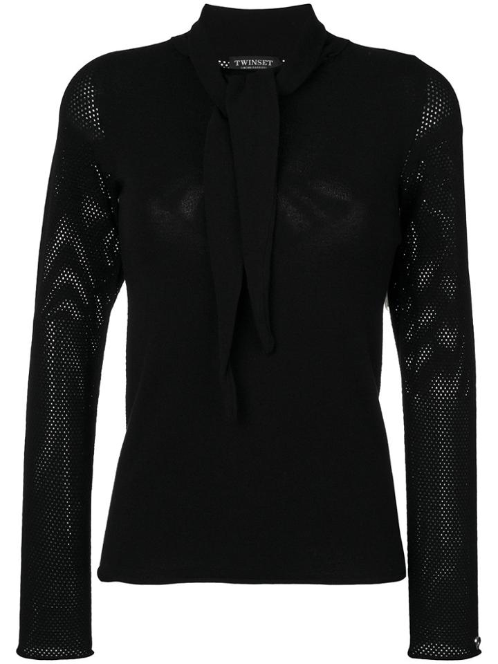 Twin-set Mesh Sleeve Top - Black