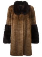 Liska Two-tone Coat, Size: 4, Brown, Mink Fur/cashmere