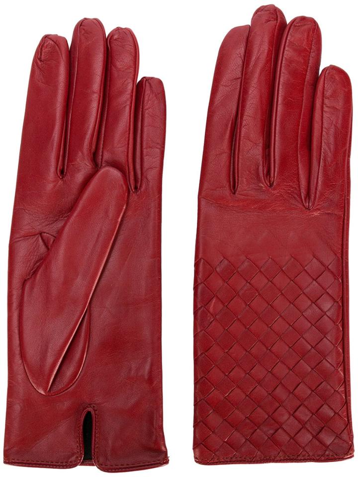 Bottega Veneta Woven Effect Gloves - Red