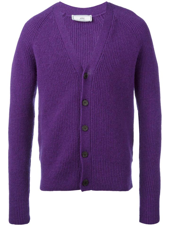 Ami Alexandre Mattiussi Fisherman Knit Cardigan - Pink & Purple