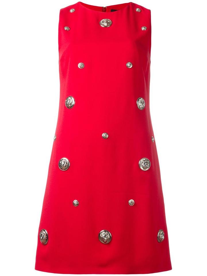 Versus Lion Studded Dress, Women's, Size: 42, Red, Viscose/acetate/spandex/elastane