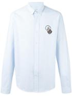Ami Alexandre Mattiussi Wolf Patch Striped Shirt, Men's, Size: 39, Blue, Cotton