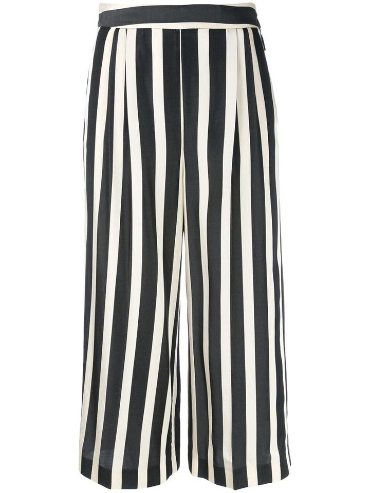 Msgm Striped Cropped Trousers, Women's, Size: 42, White, Viscose/cotton/polyester