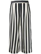 Msgm Striped Cropped Trousers, Women's, Size: 42, White, Viscose/cotton/polyester