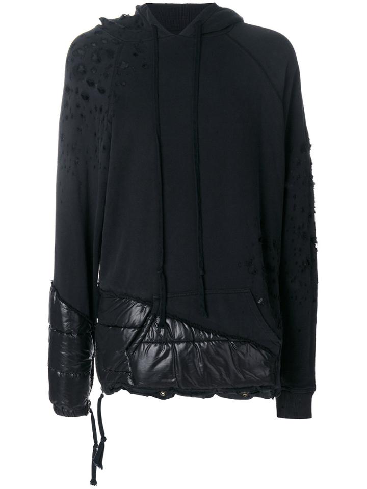 Moncler X Greg Lauren Distressed Padded Panel Hoodie - Black