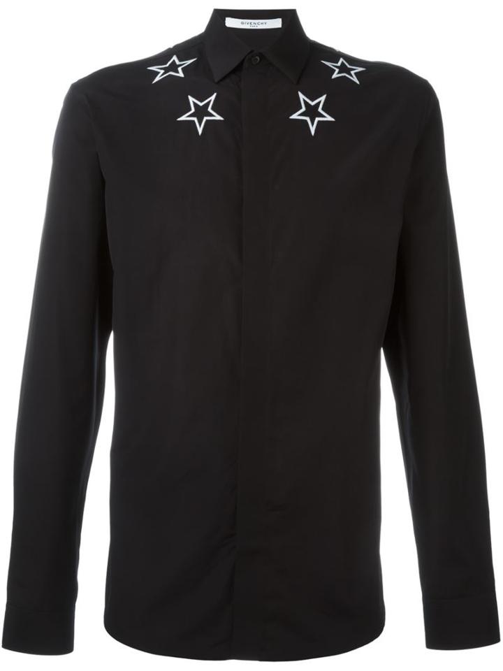 Givenchy Star Embroidered Shirt, Men's, Size: 40, Black, Cotton