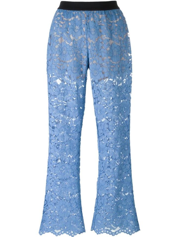 Twin-set Floral Lace Trousers, Women's, Size: L, Blue, Polyester/polyamide/viscose/cotton