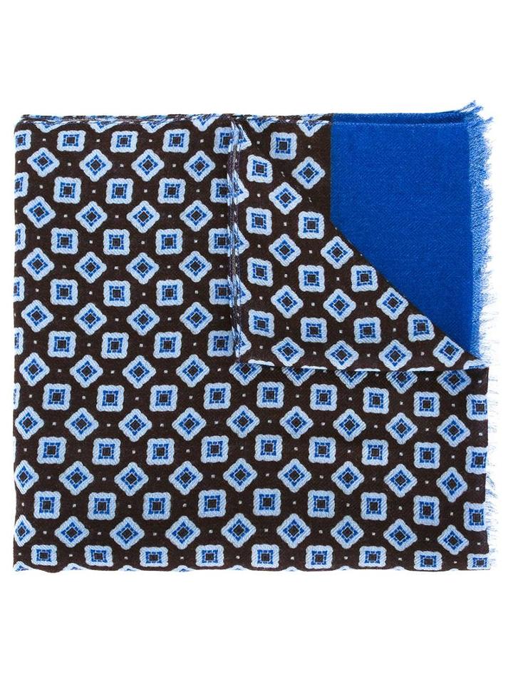 Corneliani Jacquard Raw Edge Scarf, Men's, Blue, Wool/silk