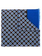 Corneliani Jacquard Raw Edge Scarf, Men's, Blue, Wool/silk