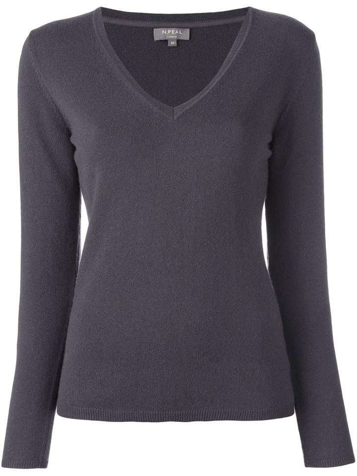 N.peal Cashmere V-neck Pullover, Women's, Size: Medium, Grey, Cashmere