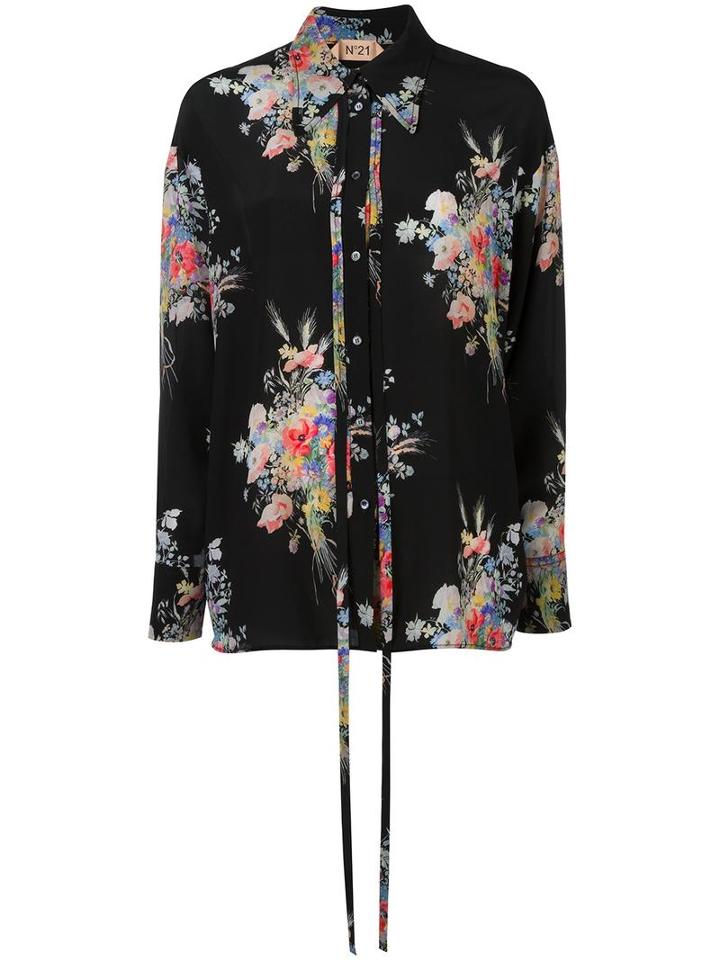 No21 Floral Print Blouse, Women's, Size: 38, Black, Silk