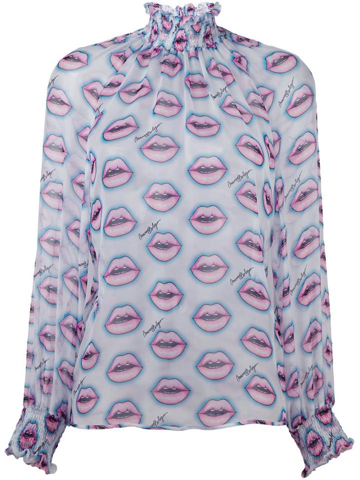 Marco Bologna Lip Print Blouse, Women's, Size: 40, Silk