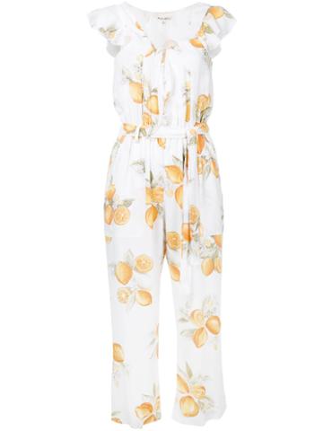 For Love And Lemons - Lemon Print Jumpsuit - Women - Rayon/polyester - L, White, Rayon/polyester