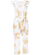 For Love And Lemons - Lemon Print Jumpsuit - Women - Rayon/polyester - L, White, Rayon/polyester