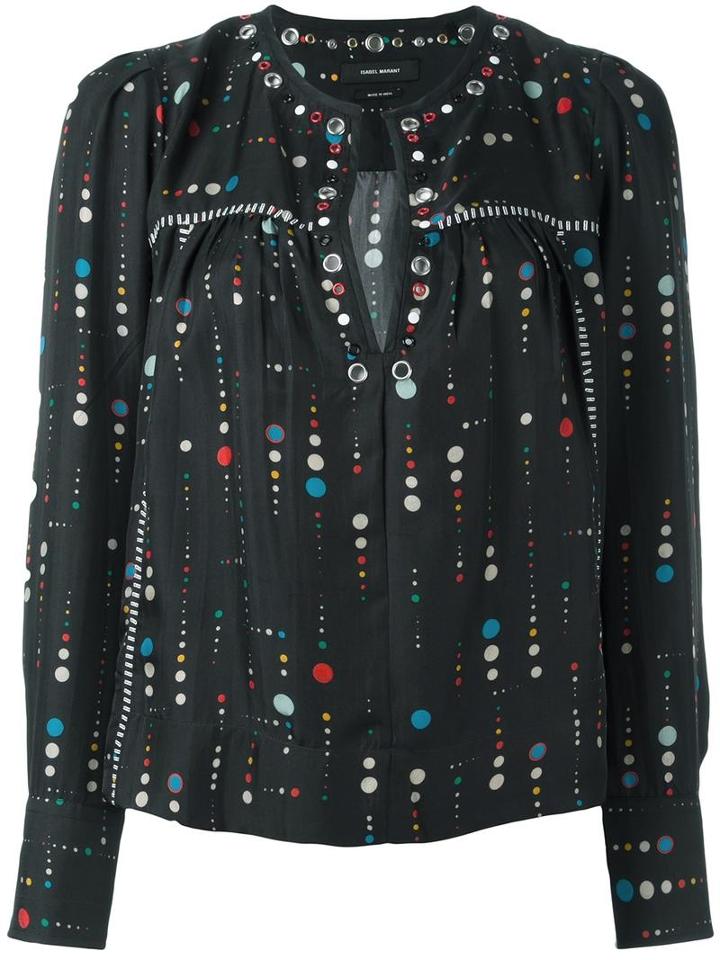 Isabel Marant Eyelet Long Sleeved Blouse, Women's, Size: 40, Black, Silk/brass/polyester