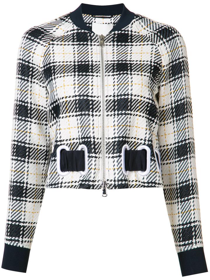 3.1 Phillip Lim Surf Plaid Bomber, Women's, Size: 6, White, Linen/flax/viscose