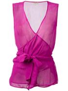 Etro Sheer Sleeveless Wrap Top - Pink & Purple