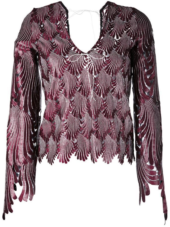 Marco De Vincenzo - Feather Shaped Cut Blouse - Women - Polyester/viscose - 42, Pink/purple, Polyester/viscose