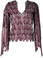 Marco De Vincenzo - Feather Shaped Cut Blouse - Women - Polyester/viscose - 42, Pink/purple, Polyester/viscose