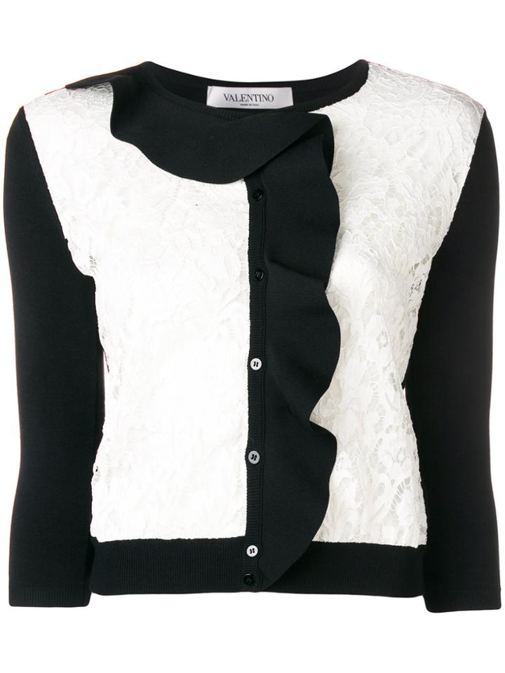 Valentino Frill Trim Lace Cardigan - Black