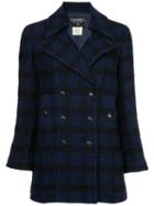 Chanel Pre-owned Checked Double Breasted Jacket - Blue