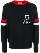 Ami Alexandre Mattiussi - Striped 'a' Jumper - Men - Merino/polyamide - L, Blue, Merino/polyamide