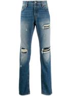 Just Cavalli Ripped Mid-rise Straight Jeans - Blue