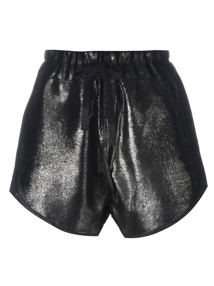 10sei0otto Metallic Silver-tone Shorts, Women's, Size: 42, Black, Cotton/spandex/elastane/calf Hair
