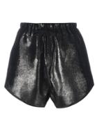 10sei0otto Metallic Silver-tone Shorts, Women's, Size: 42, Black, Cotton/spandex/elastane/calf Hair
